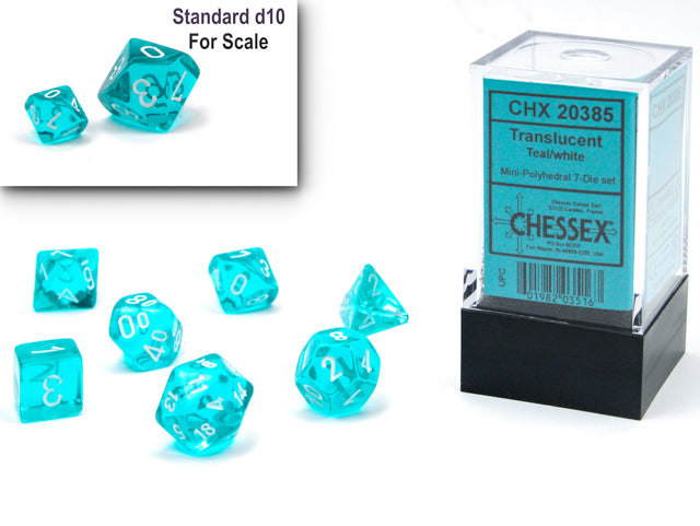 Mini RPG Dice Set: Translucent - Teal/White