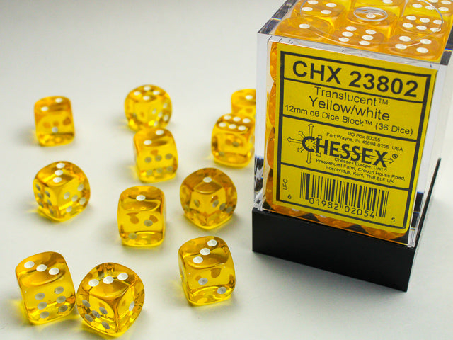 12mm D6 Brick: Translucent - Yellow/White (36)