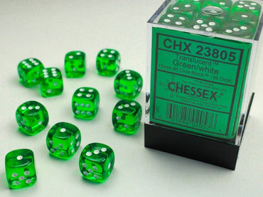 12mm D6 Brick: Translucent - Green/White (36ct)