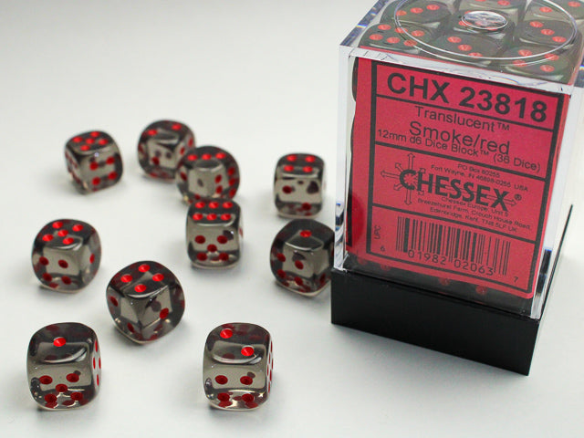 12mm D6 Brick: Translucent - Smoke/Red (36)