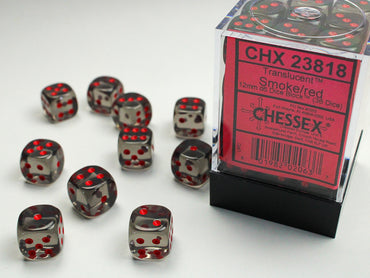 12mm D6 Brick: Translucent - Smoke/Red (36)