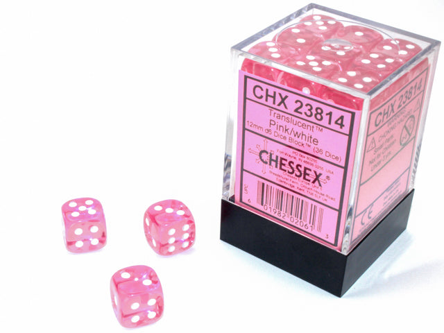 12mm D6 Brick: Translucent - Pink/White (36)