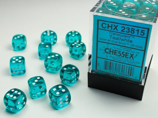 12mm D6 Brick: Translucent - Teal/White (36ct)