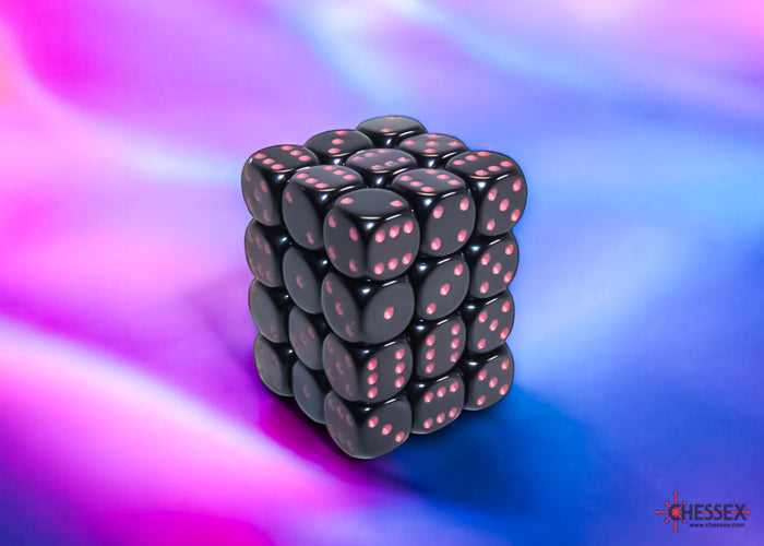 12mm D6 Brick: Opaque - Black/Pink (36)