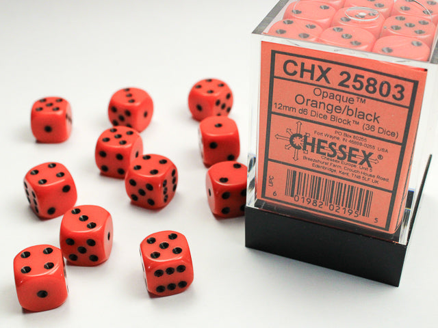 12mm D6 Brick: Opaque - Orange/Black (36)