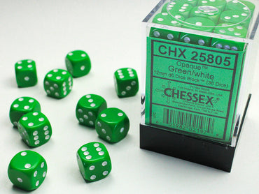 12mm D6 Brick: Opaque - Green/White (36ct)