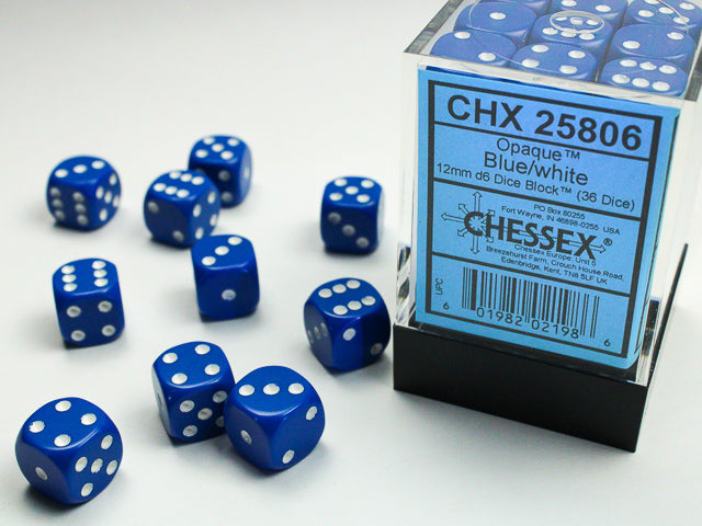 12mm D6 Brick: Opaque - Blue/White (36ct)