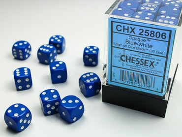 12mm D6 Brick: Opaque - Blue/White (36ct)