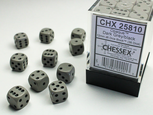 12mm D6 Brick: Opaque - Dark Grey/Black (36)