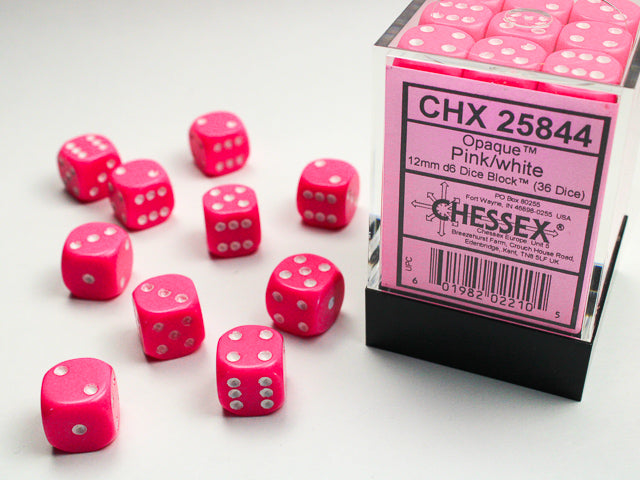 12mm D6 Brick: Opaque - Pink/White (36)
