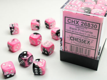 12mm D6 Brick: Gemini - Black-Pink/White (36)