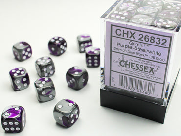 12mm D6 Brick: Gemini - Purple-Steel/White (36ct)