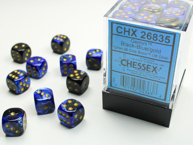 12mm D6 Brick: Gemini - Black-Blue/Gold (36)