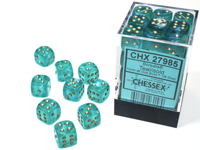 12mm D6 Brick: Borealis - Teal/Gold (36)