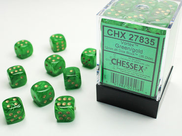 12mm D6 Brick: Vortex - Green/Gold (36)