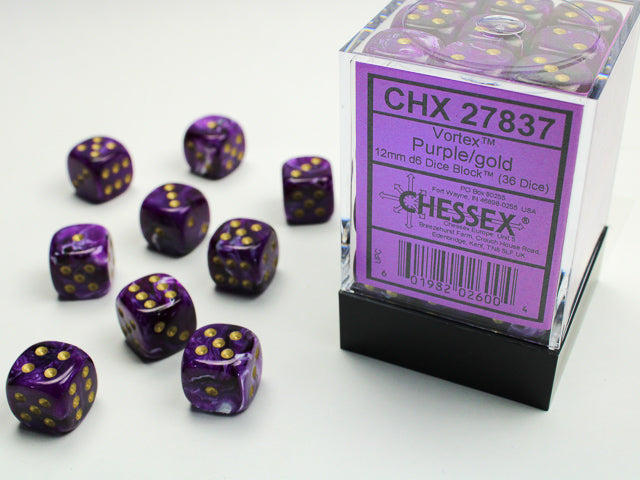 12mm D6 Brick: Vortex - Purple/Gold (36)
