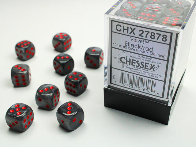 12mm D6 Brick: Velvet - Black/Red (36)