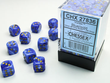12mm D6 Brick: Vortex - Blue/Gold (36)