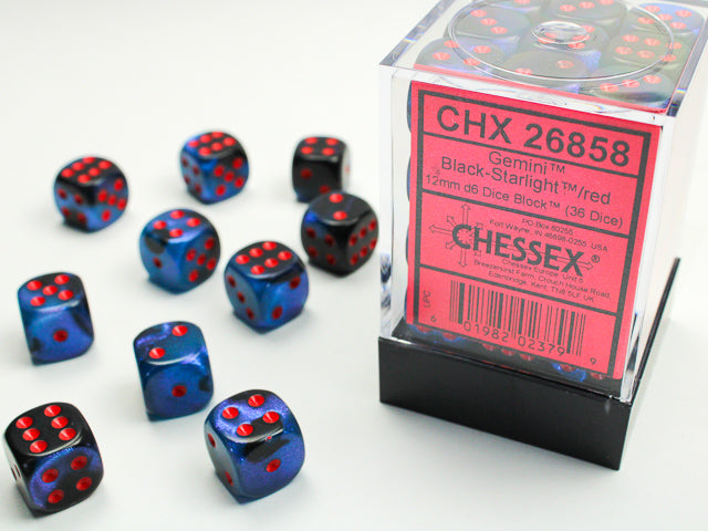12mm D6 Brick: Gemini - Black-Starlight/Red (36)