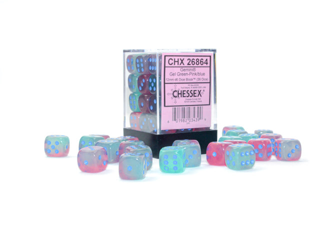 12mm D6 Brick: Gemini - Gel Green-Pink/Blue (36ct)