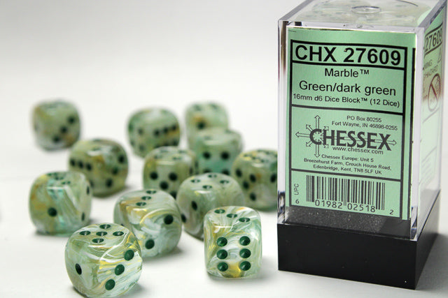 16mm D6 Brick: Marble - Green/Dark Green (12ct)