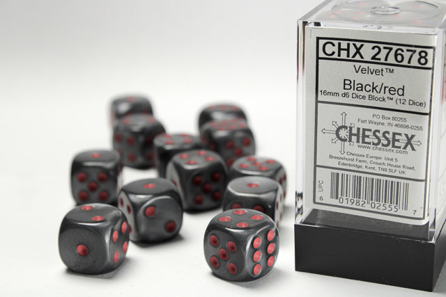 16mm D6 Brick: Velvet - Black/Red (12ct)