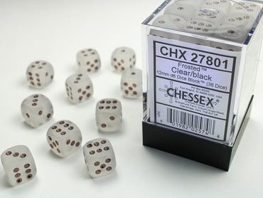 12mm D6 Brick: Frosted - Clear/Black (36ct)
