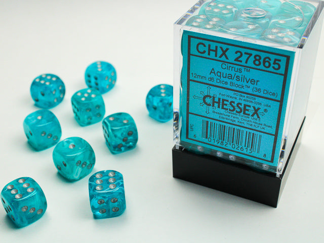 12mm D6 Brick: Cirrus - Aqua/Silver (36ct)