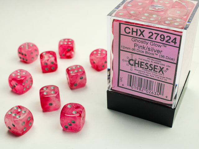 12mm D6 Brick: Ghostly Glow - Pink/Silver (36ct)