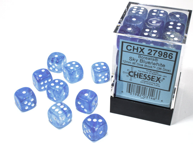 12mm D6 Brick: Borealis - Sky Blue/White (36)