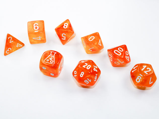 Chessex: 7-Die Set Borealis - Poly Blood Orange/White Luminary