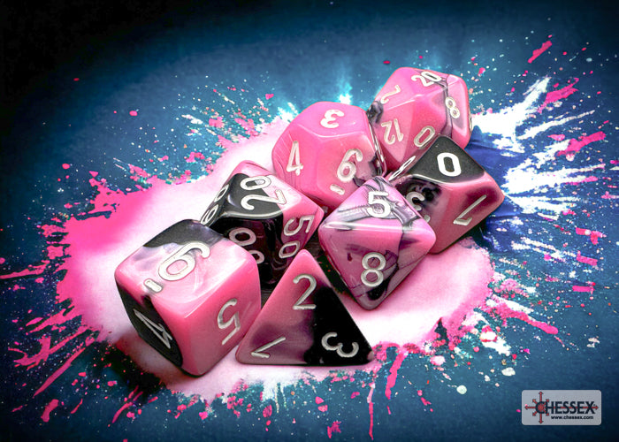 Mini RPG Dice Set: Gemini - Black-Pink/White
