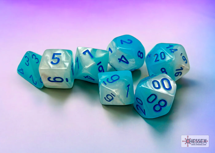 Chessex: Borealis Gemini Pearl Turquoise - White/Blue - 7 dice set