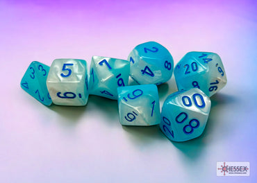 Chessex: Borealis Gemini Pearl Turquoise - White/Blue - 7 dice set
