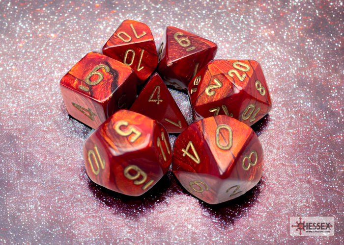 RPG Dice Set: Scarab - Scarlet/Gold