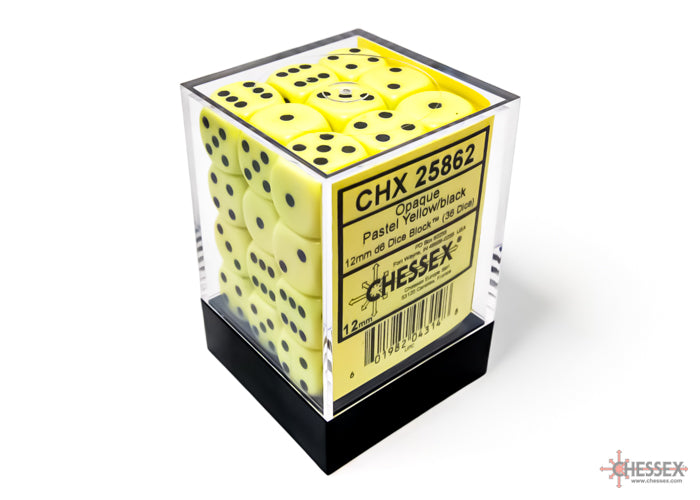 12mm D6 Brick: Opaque - Pastel Yellow/Black (36ct)