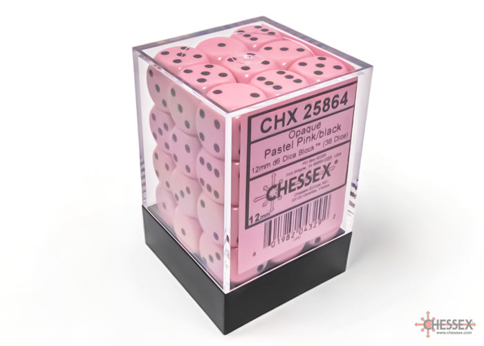 12mm D6 Brick: Opaque - Pastel Pink/Black (36ct)