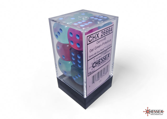 16mm D6 Brick: Gemini - Gel Green/Pink-Blue (12)
