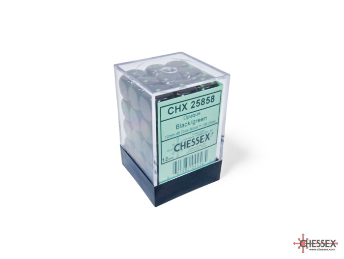 12mm D6 Brick: Opaque - Black/Green (36ct)