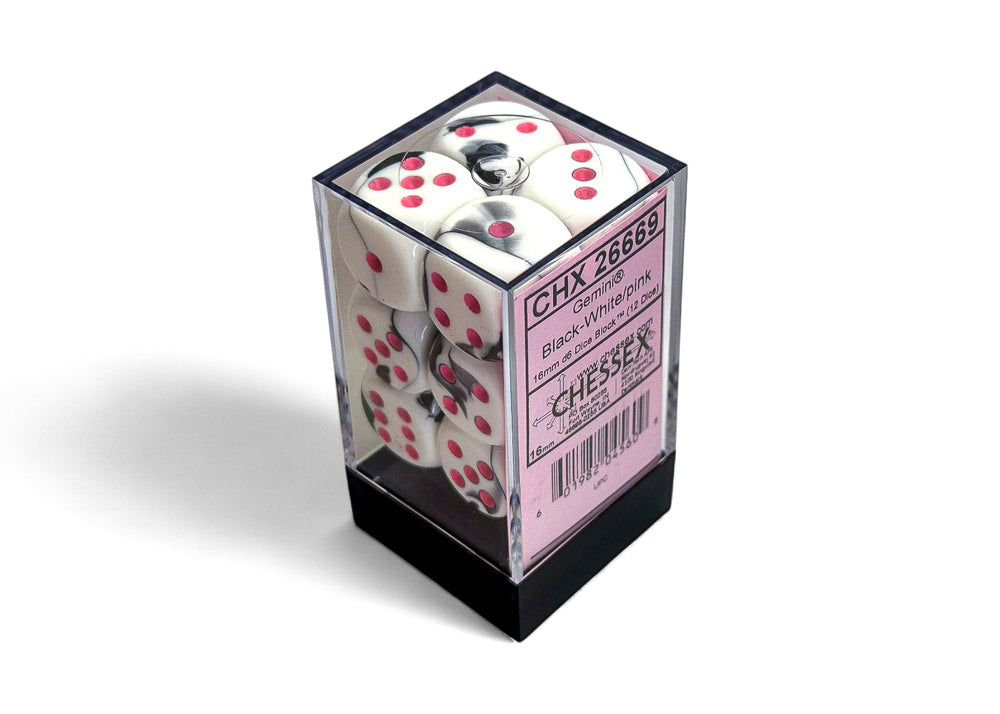 16mm D6 Brick: Gemini - Black/White/Pink (12ct)