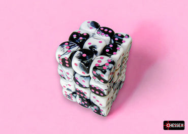 12mm D6 Brick: Gemini - Black-White/Pink (36)
