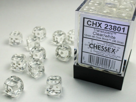 12mm D6 Brick: Translucent - Clear/White (36ct)