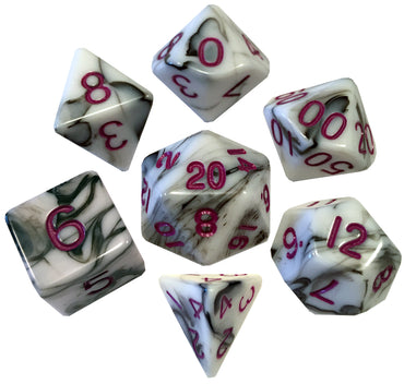 Mini Polyhedral Dice Set: Marble w/ Red Numbers