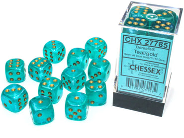 16mm D6 Brick: Translucent - Teal/Gold (12)