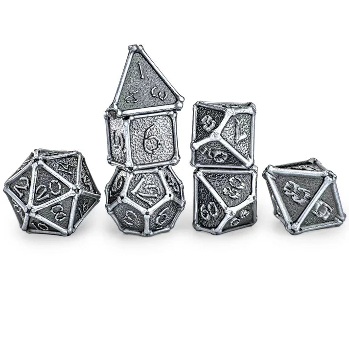 Metal RPG Dice Set: Bone Collector - Ancient Silver