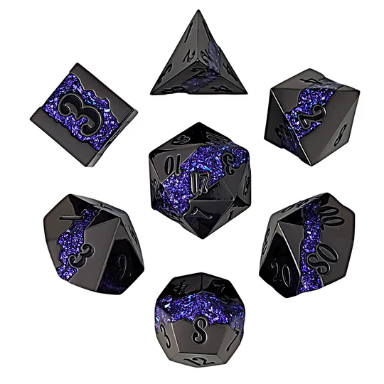 Metal RPG Dice Set: Galactic Flow - Gunmetal & Violet