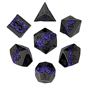 Metal RPG Dice Set: Galactic Flow - Gunmetal & Violet