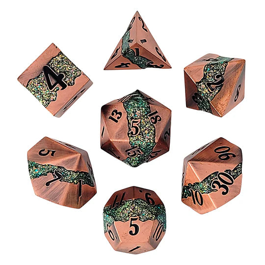Metal RPG Dice Set: Galactic Flow - Copper & Green