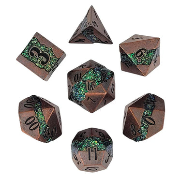 Metal RPG Dice Set: Galactic Flow - Ancient Copper & Green