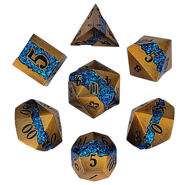 Metal RPG Dice Set: Galactic Flow - Bronze & Blue